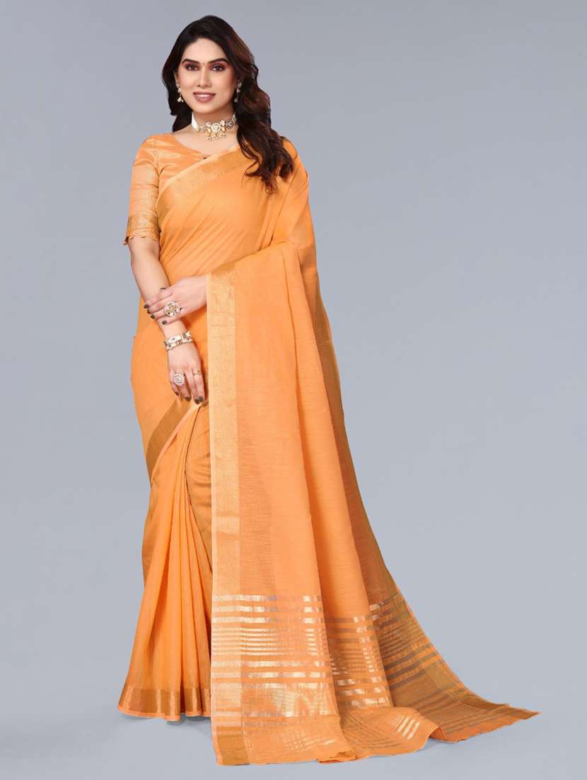 women solid with bordered saree with blouse
