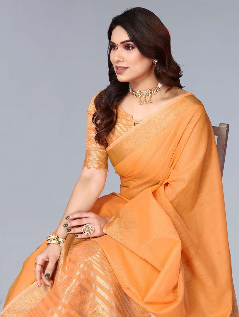Women Solid With Bordered Saree With Blouse - 22592726 -  Standard Image - 1