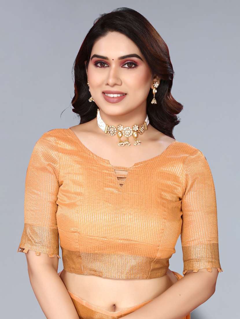 Women Solid With Bordered Saree With Blouse - 22592726 -  Standard Image - 4