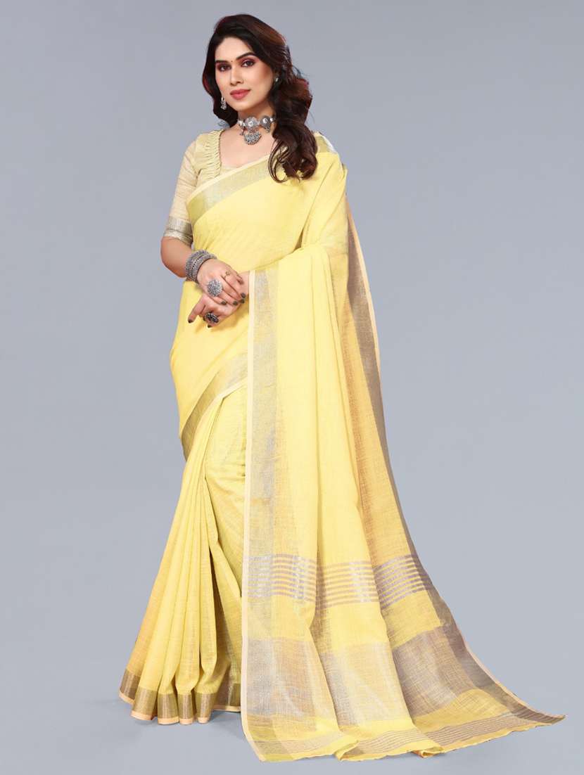 women solid with bordered saree with blouse