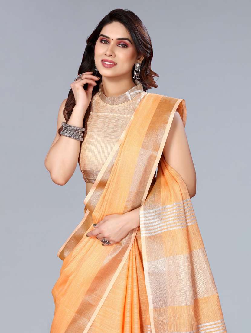 Women Solid With Bordered Saree With Blouse - 22592744 -  Standard Image - 1
