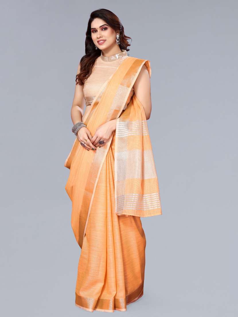 Women Solid With Bordered Saree With Blouse - 22592744 -  Standard Image - 4