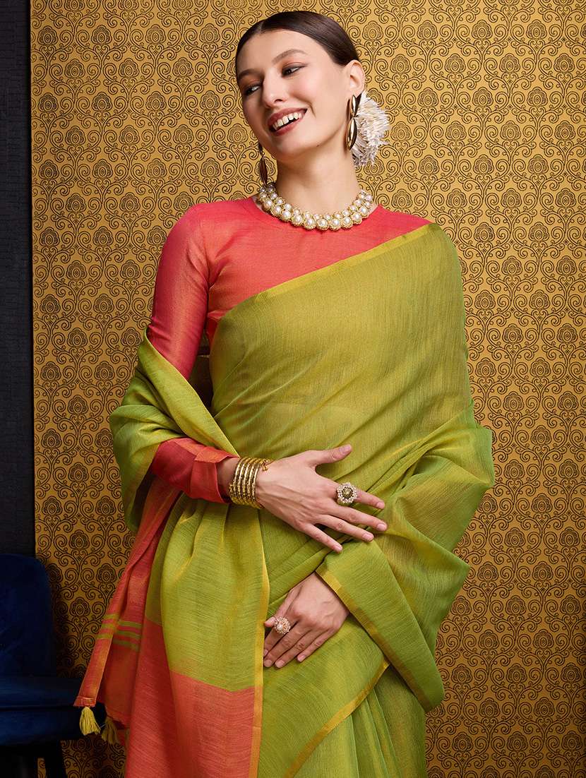 women solid plain saree with blouse - 22592757 -  Standard Image - 1