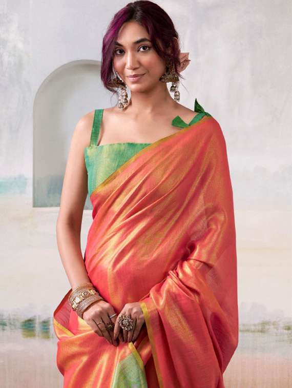 women solid plain saree with blouse - 22593007 -  Standard Image - 1