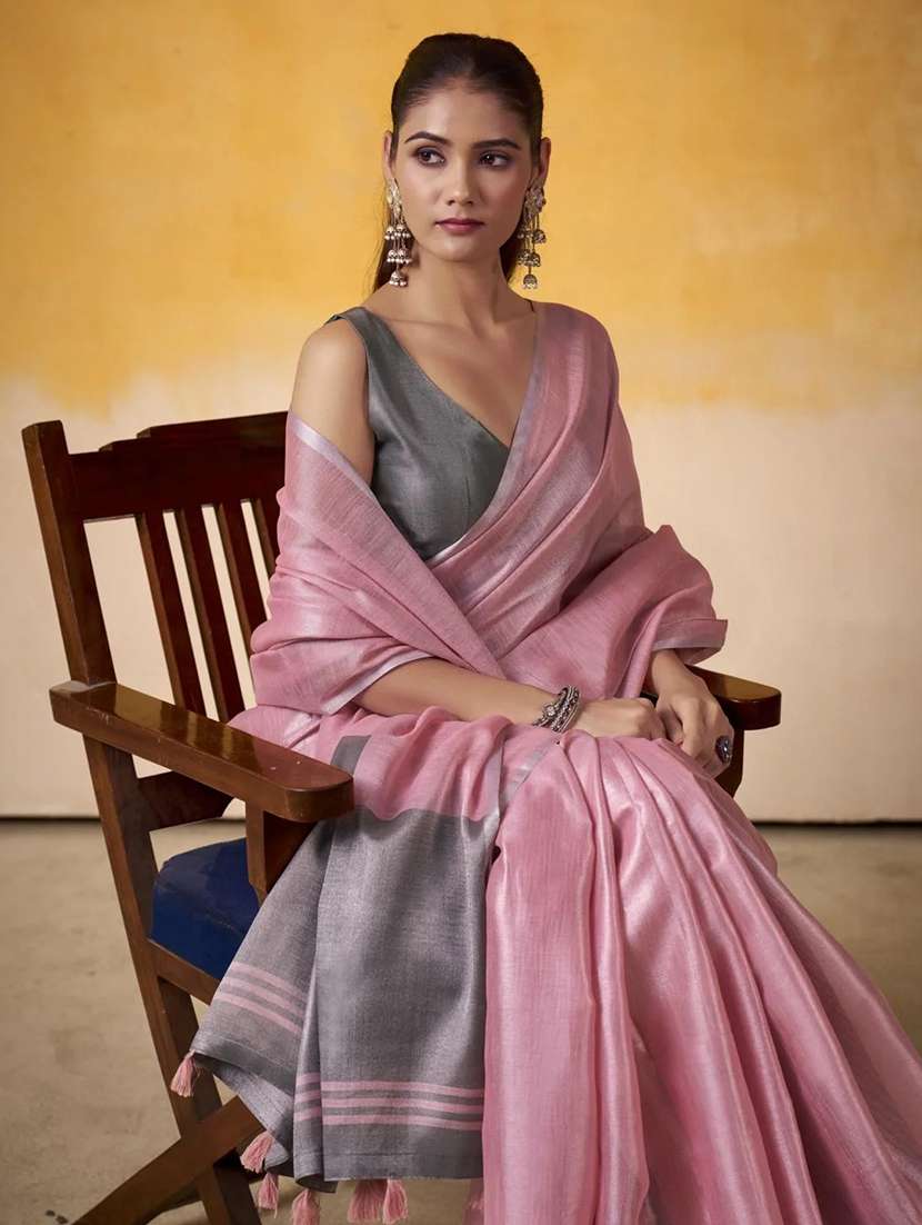 women solid plain saree with blouse - 22593015 -  Standard Image - 1