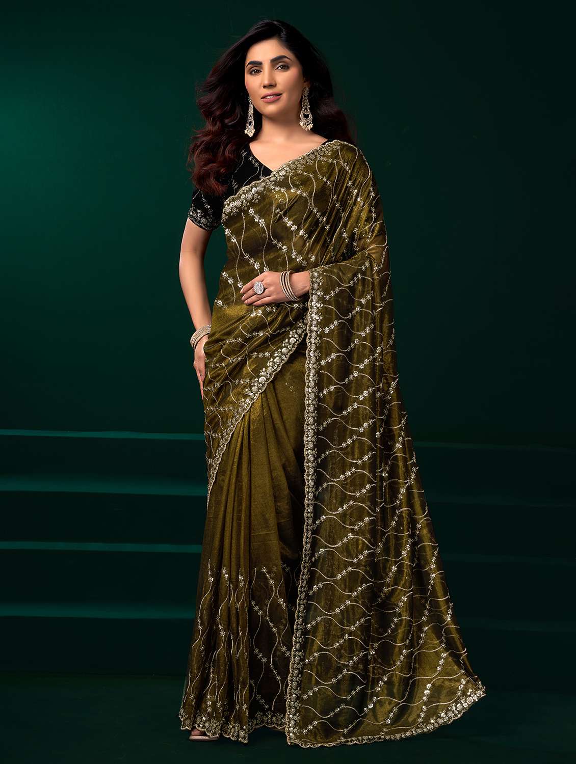 women solid with work embroidered saree with blouse