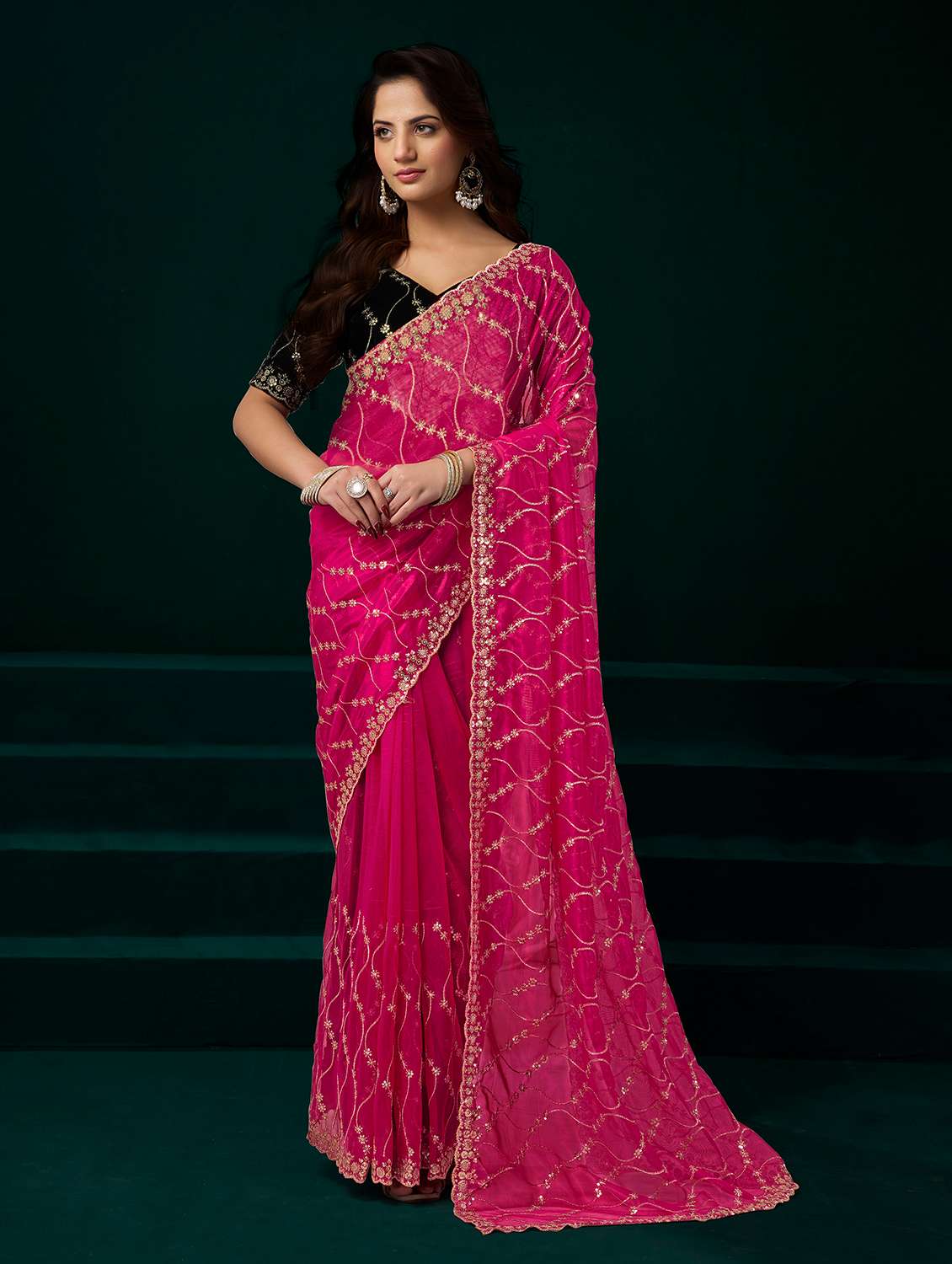 women solid with work embroidered saree with blouse