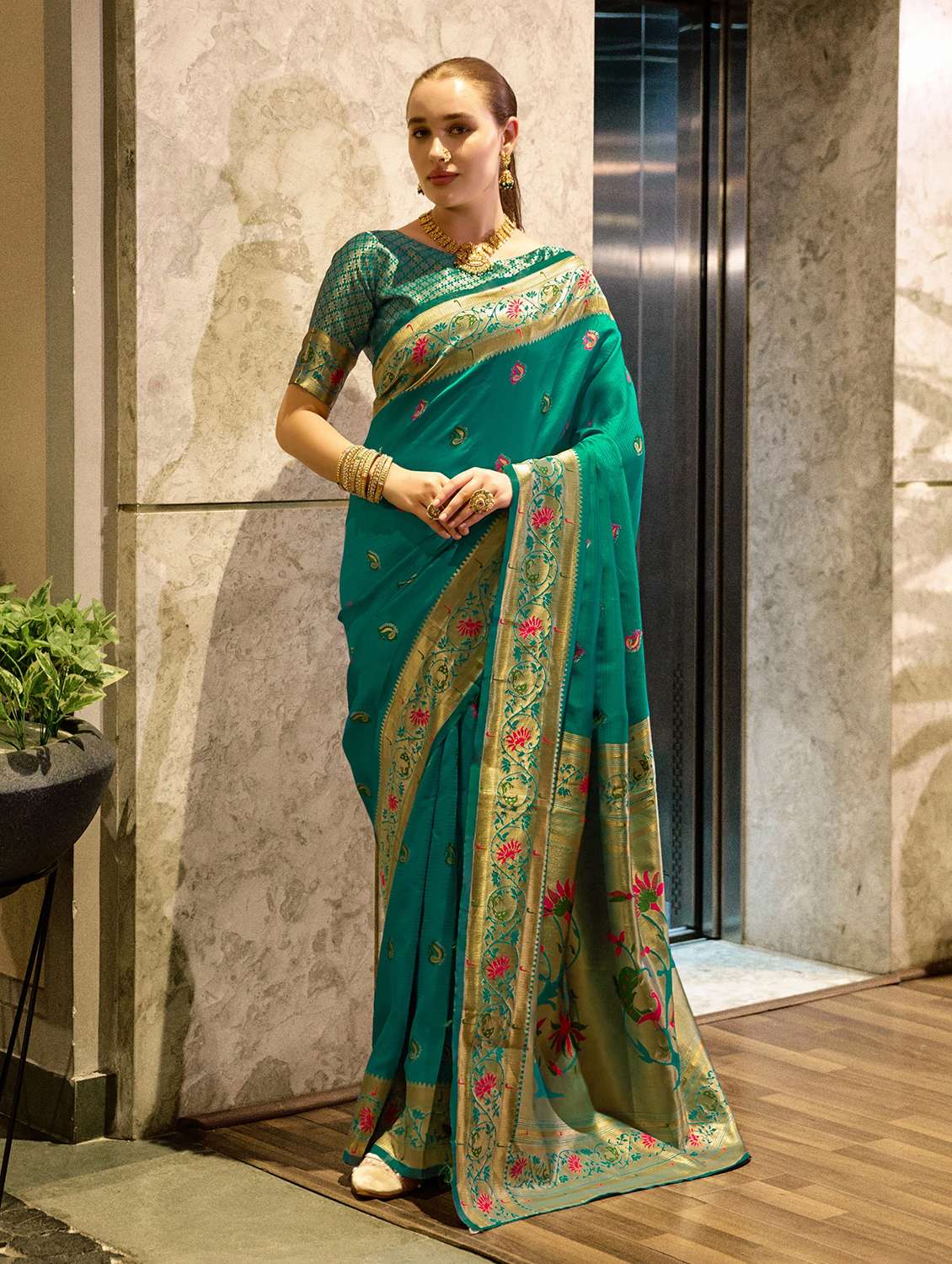 women self design paithani saree with blouse
