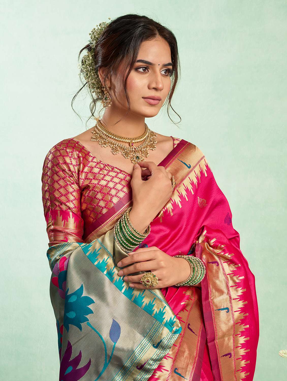 Women Self Design Paithani Saree With Blouse - 22593094 -  Standard Image - 1