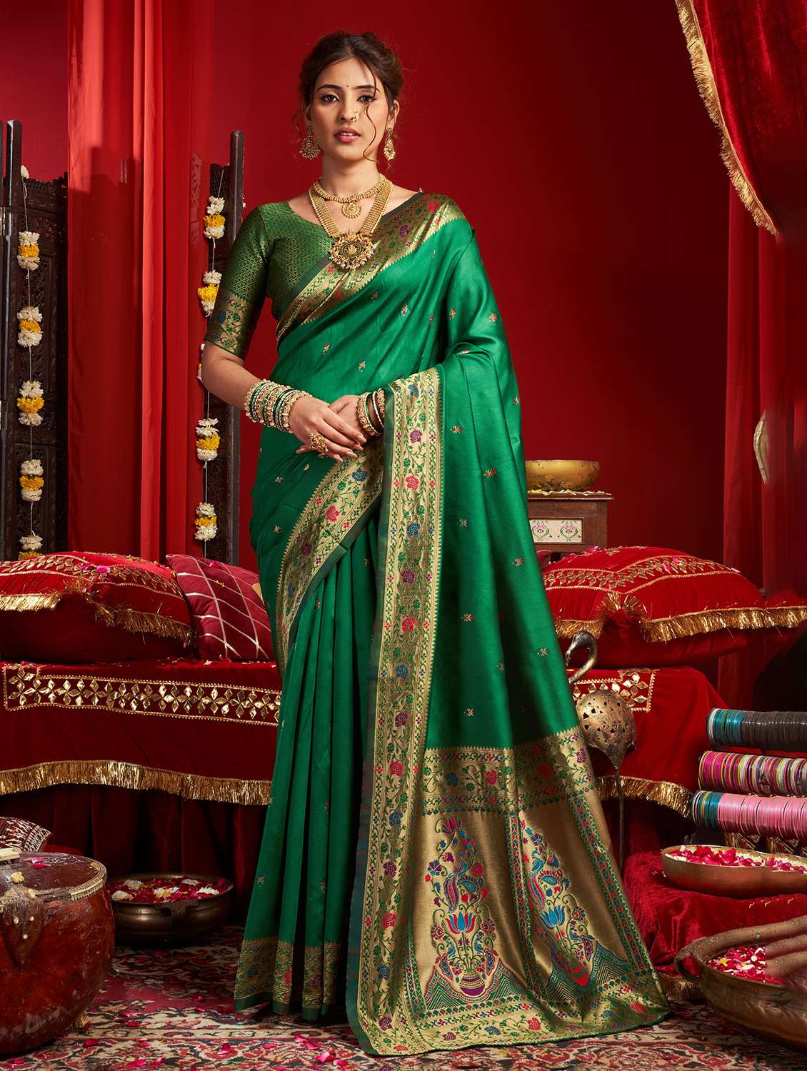 women self design paithani saree with blouse