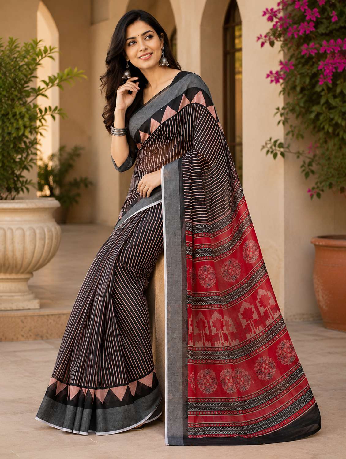 Women Printed Casual Wear Saree With Blouse - 22593184 -  Standard Image - 4