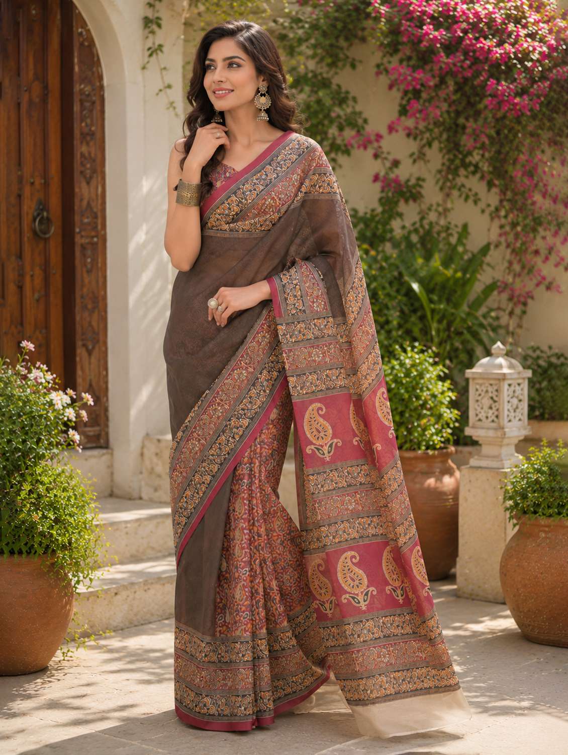 women printed casual wear saree with blouse - 22593190 -  Standard Image - 1
