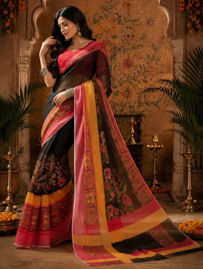 Women Printed Casual Wear Saree With Blouse - 22593210 -  Standard Image - 1