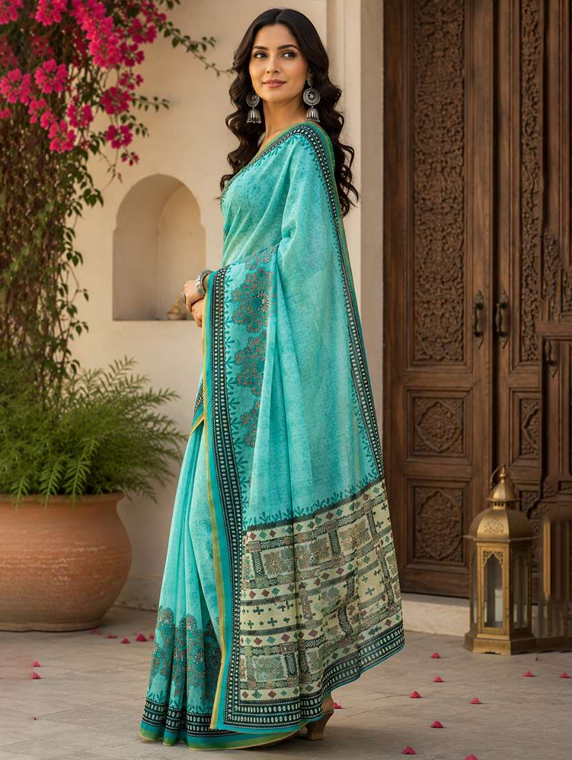 Women Printed Casual Wear Saree With Blouse - 22593217 -  Standard Image - 1