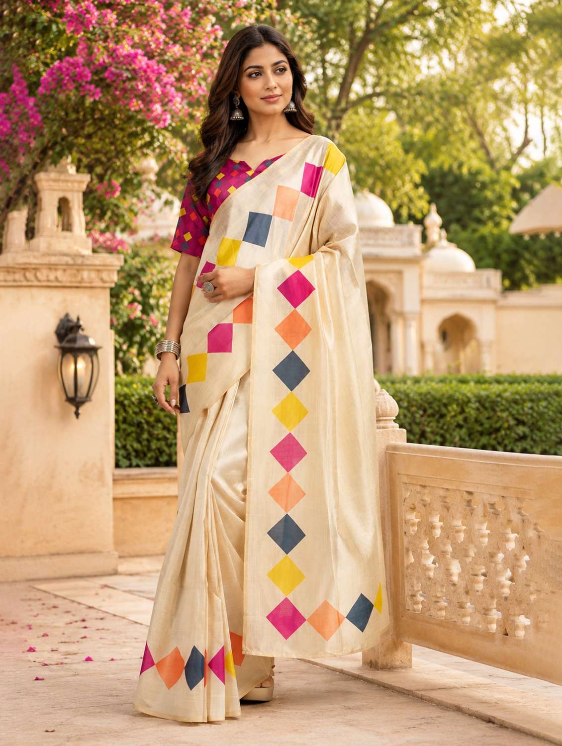 women printed ready to wear saree with blouse