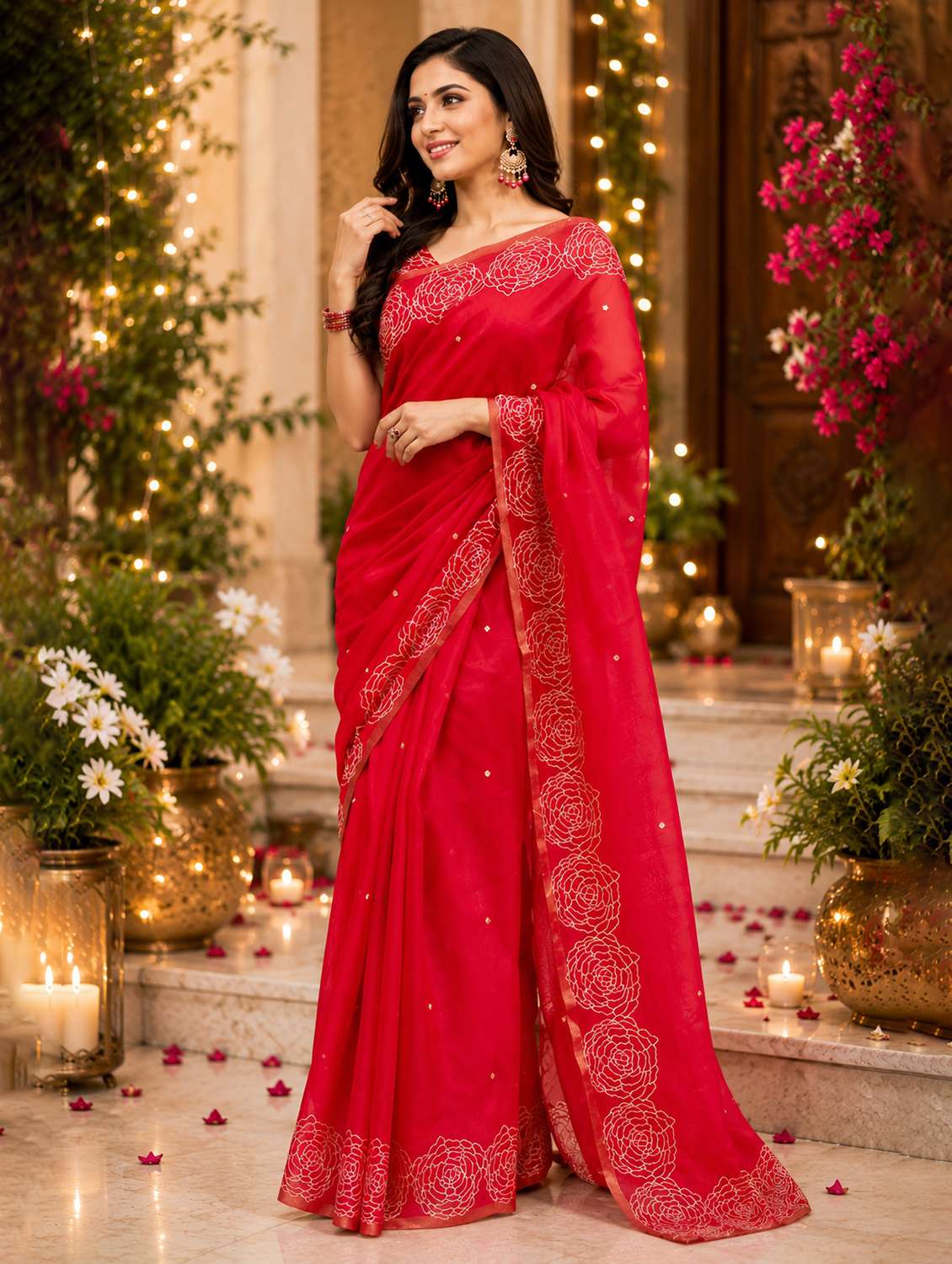 Women Printed Ready To Wear Saree With Blouse - 22593423 -  Standard Image - 1