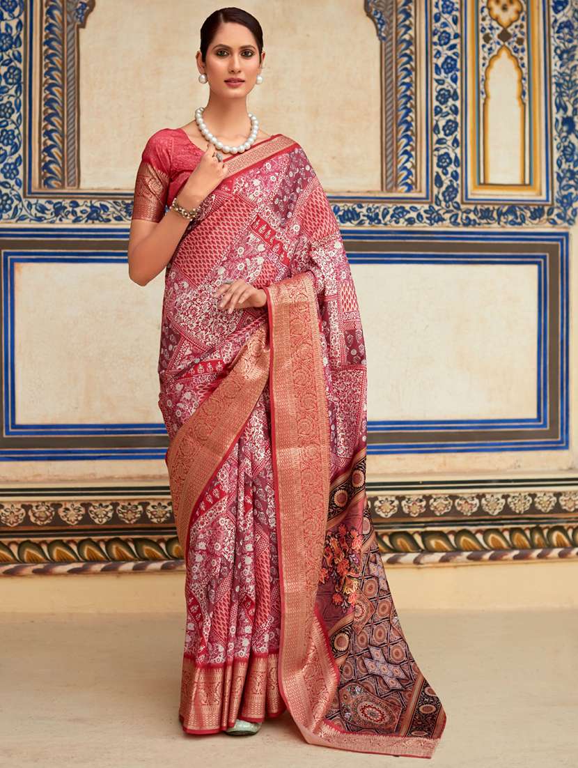 women printed casual wear saree with blouse
