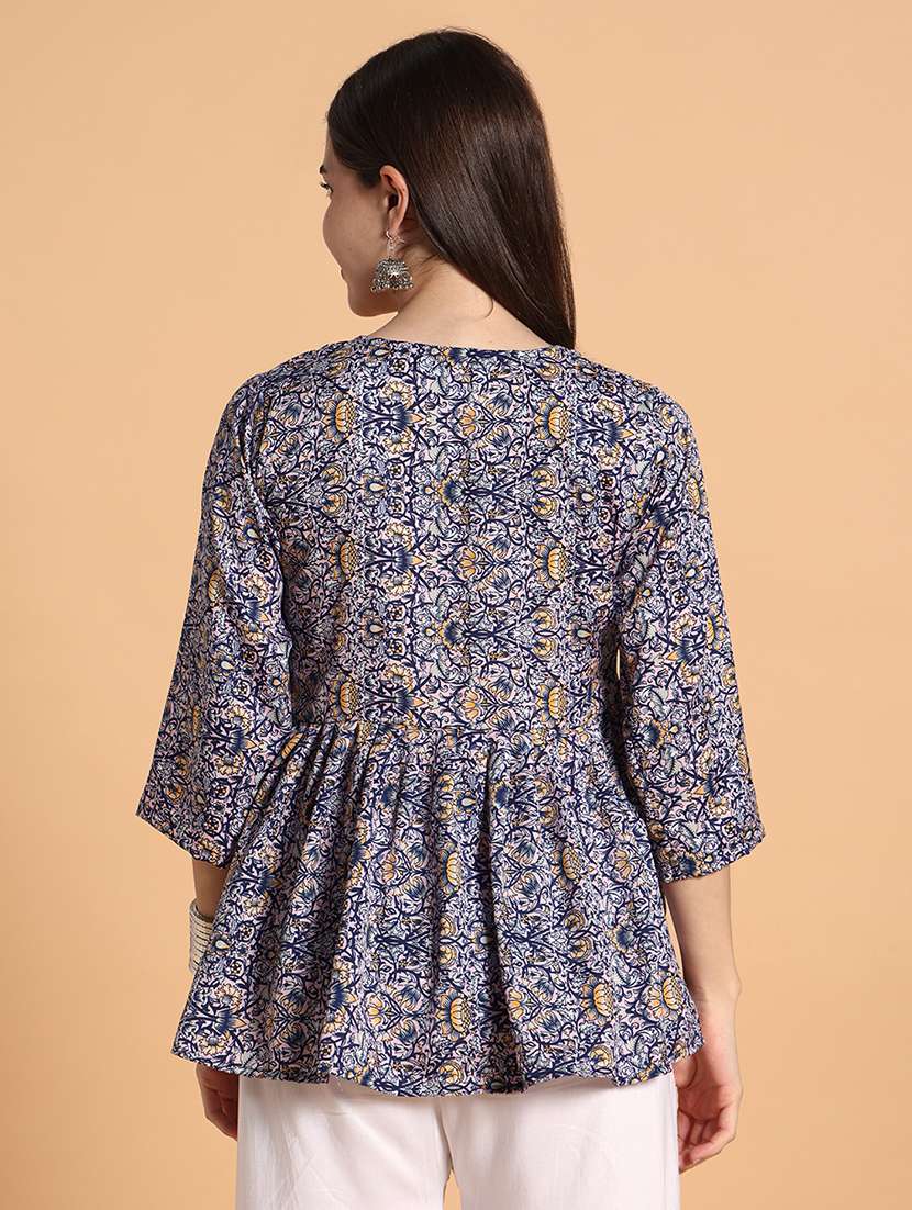 Women Printed Three Quarter Sleeves A-line Tunic - 22593586 -  Standard Image - 4