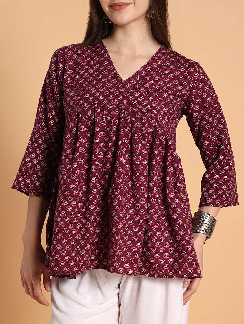 Women Printed Three Quarter Sleeves A-line Kurti - 22593588 -  Standard Image - 1
