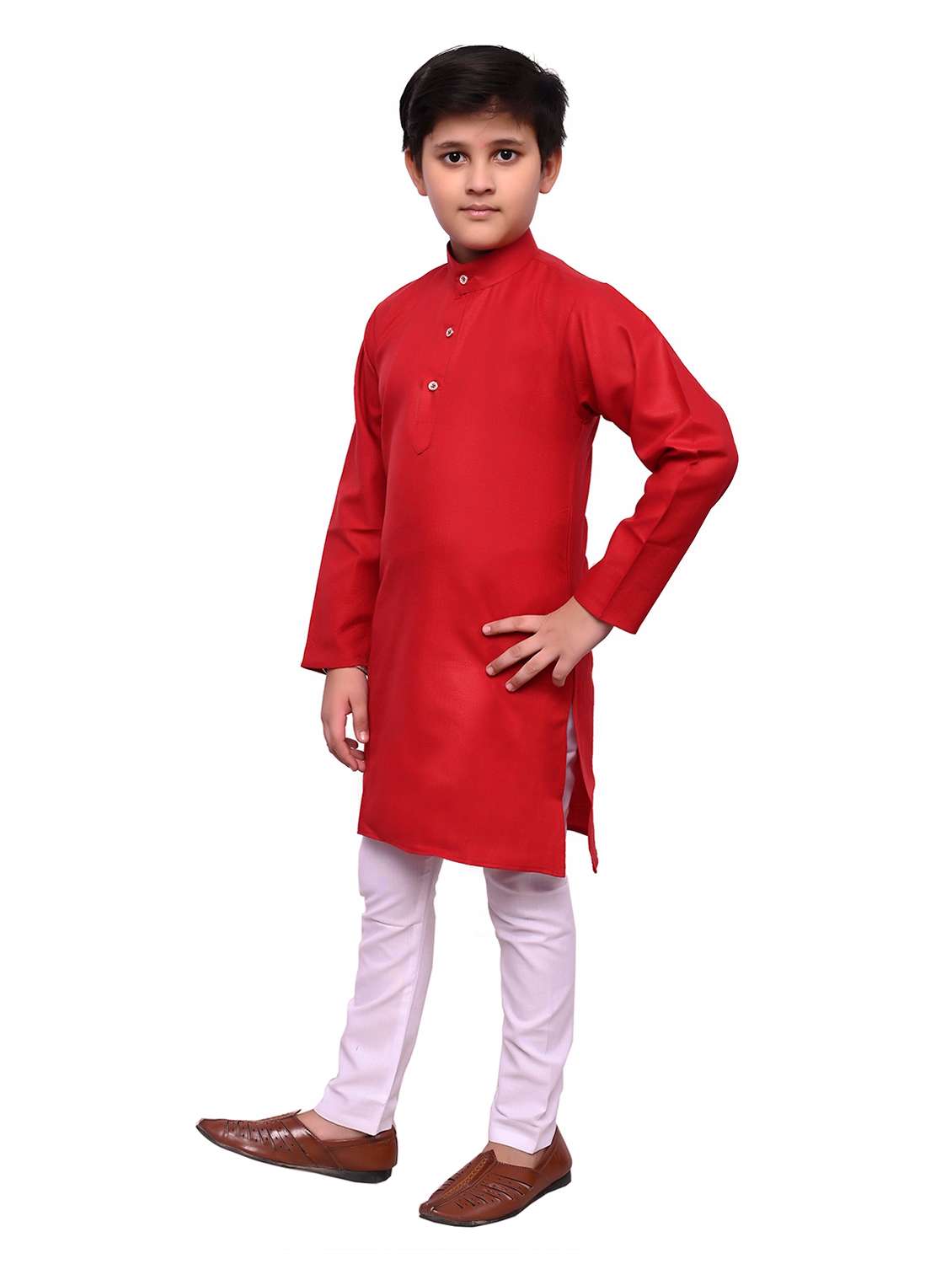 boys solid mandarin neck kurta set - 22593611 -  Standard Image - 1