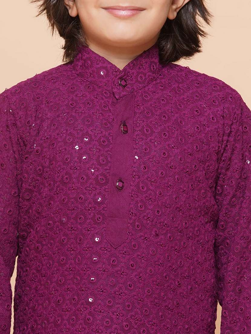 Boys Embroidered Long Sleeves Kurta Set - 22593615 -  Standard Image - 1
