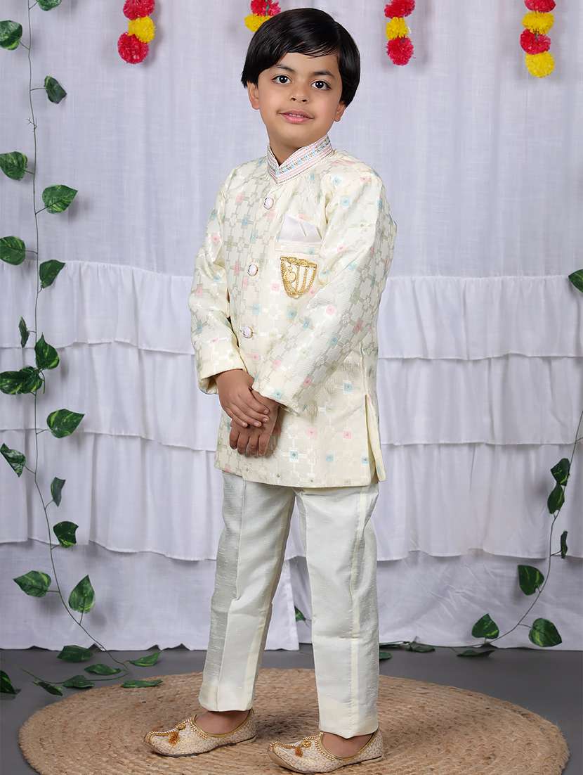 boys self design mandarin neck kurta set - 22593619 -  Standard Image - 1