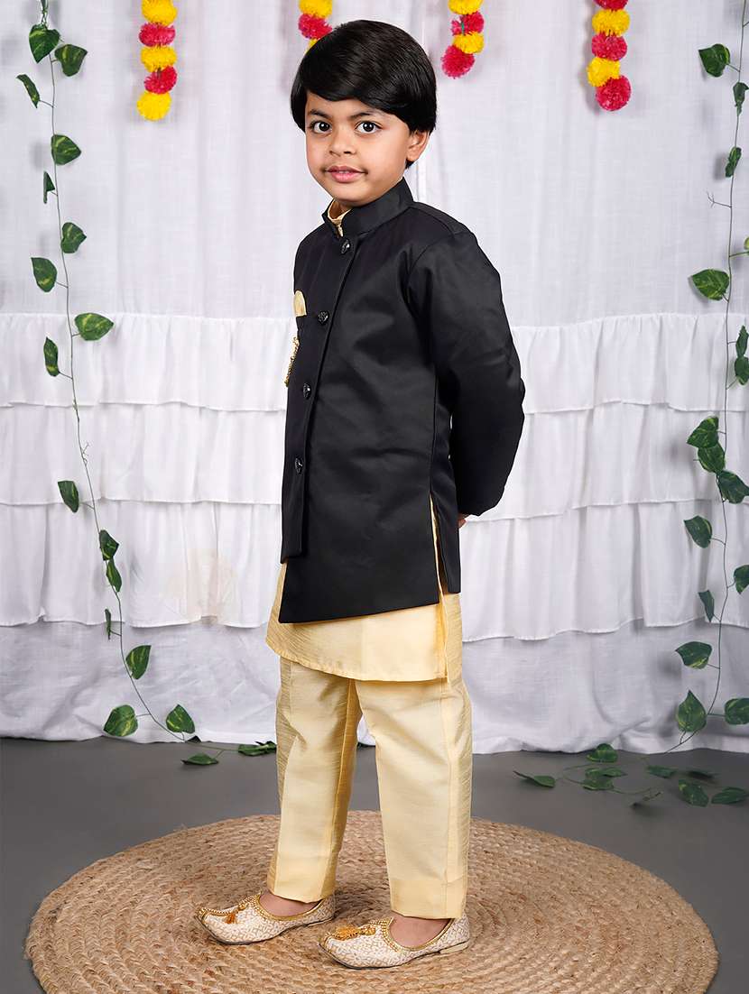 boys solid mandarin neck kurta set - 22593625 -  Standard Image - 1