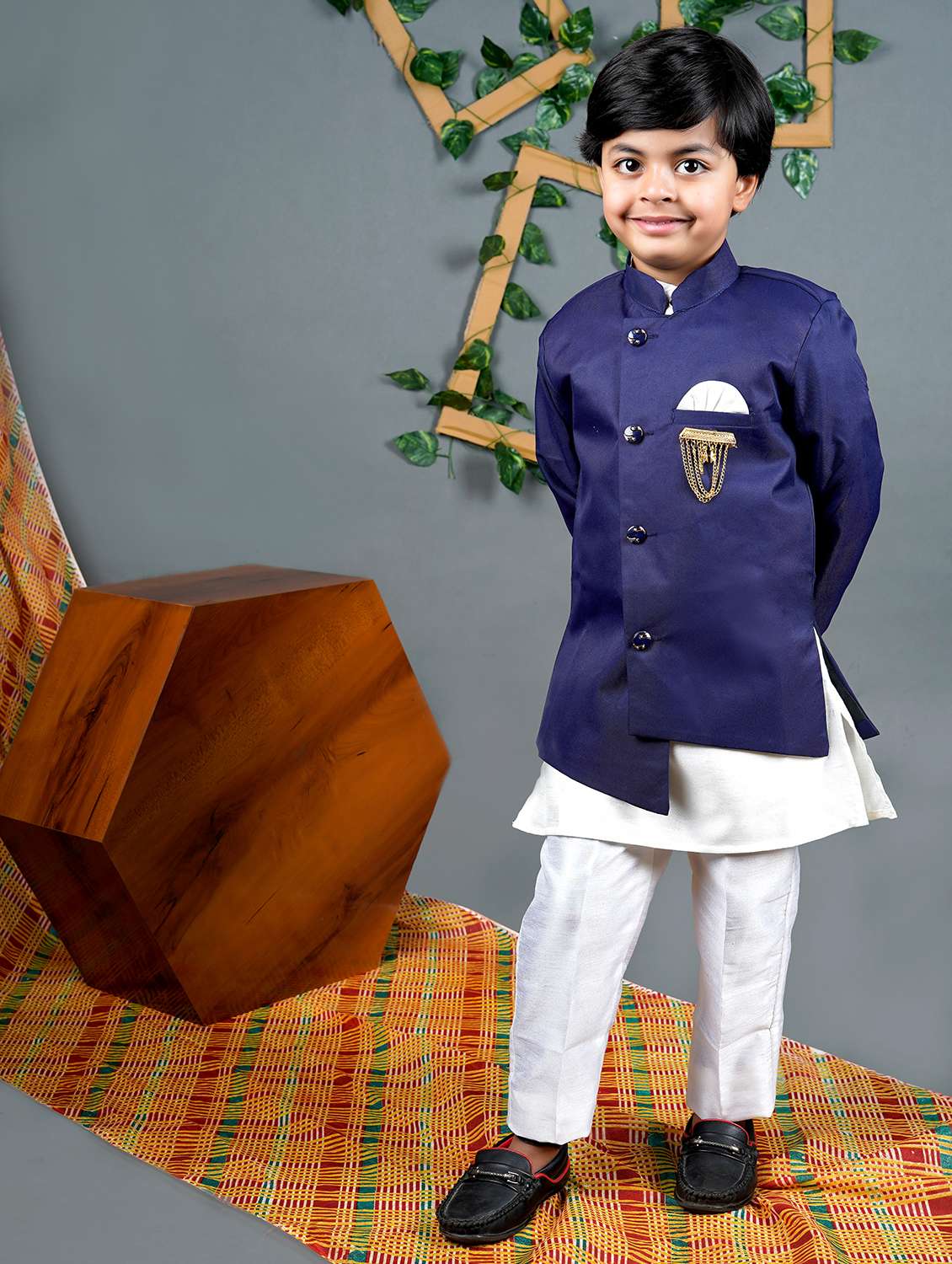 boys solid mandarin neck kurta set - 22593626 -  Standard Image - 1