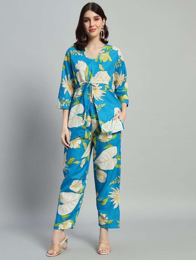 women printed three quarter sleeves ethnic co-ord set - 22593630 -  Standard Image - 1