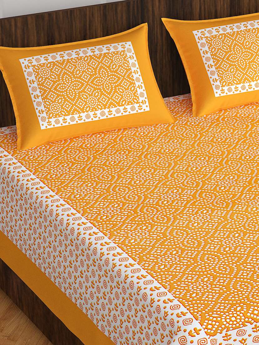 kivo bedsheets 100% pure cotton jaipuri print double bedsheet with 2 pillow covers-size 85x90 inchs - 22593776 -  Standard Image - 1