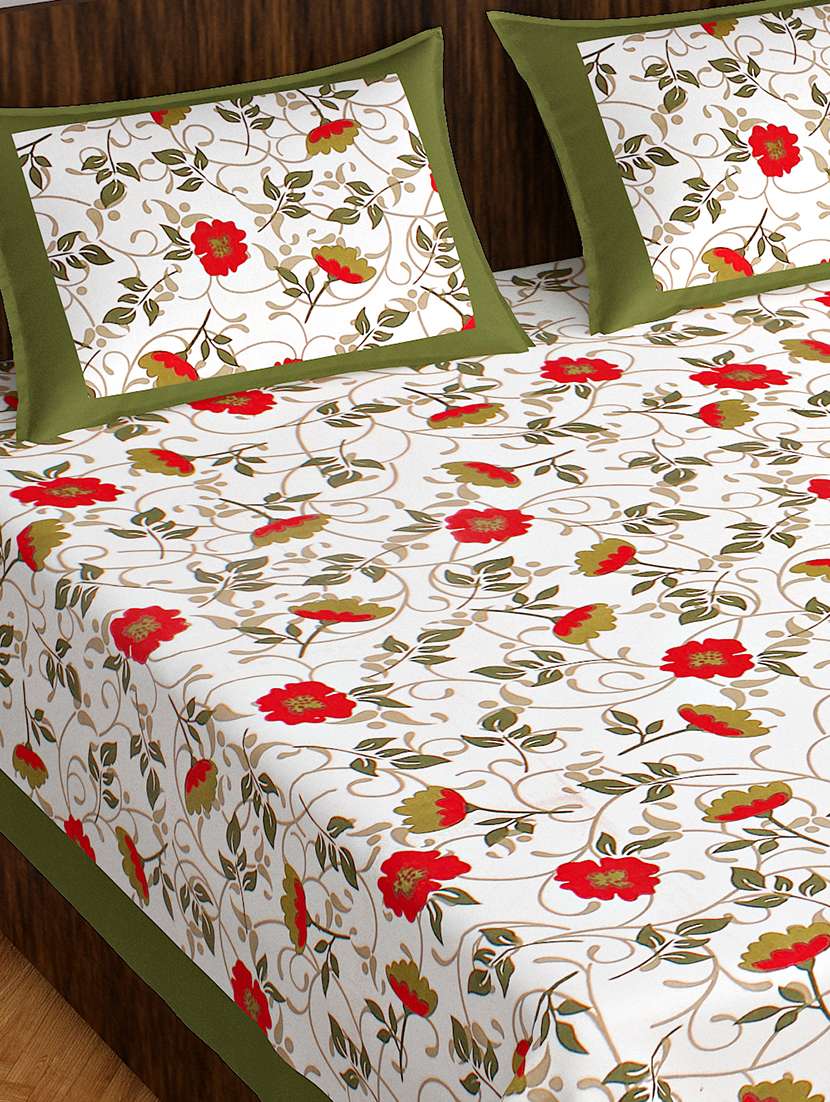 kivo bedsheets 100% pure cotton jaipuri print double bedsheet with 2 pillow covers-size 85x90 inchs - 22593784 -  Standard Image - 1