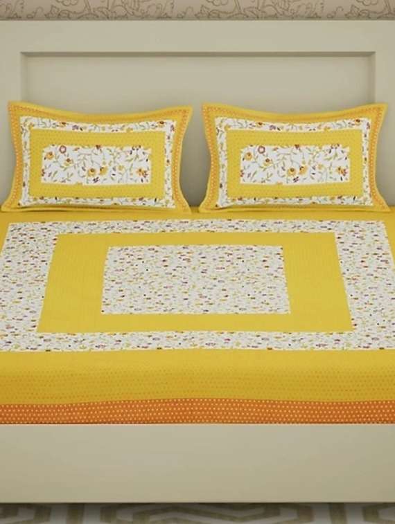 kivo bedsheets 100% pure cotton jaipuri print double bedsheet with 2 pillow covers-size 85x90 inchs - 22593794 -  Standard Image - 1