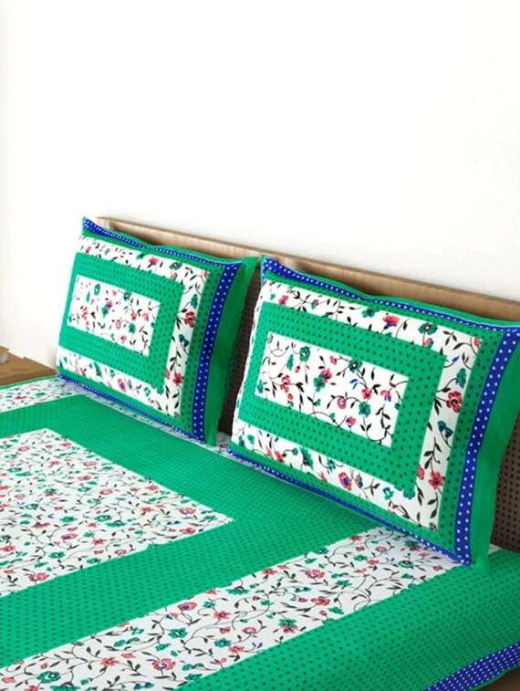 kivo bedsheets 100% pure cotton jaipuri print double bedsheet with 2 pillow covers-size 85x90 inchs - 22593795 -  Standard Image - 1