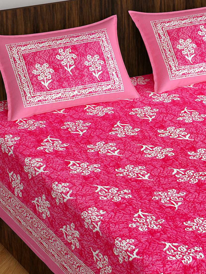 kivo bedsheets 100% pure cotton jaipuri print double bedsheet with 2 pillow covers-size 85x90 inchs - 22593800 -  Standard Image - 1