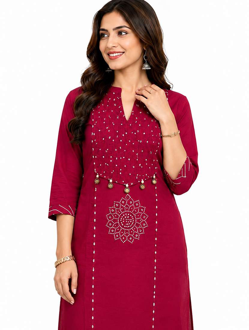 women printed three quarter sleeves kurta pant set - 22593827 -  Standard Image - 4