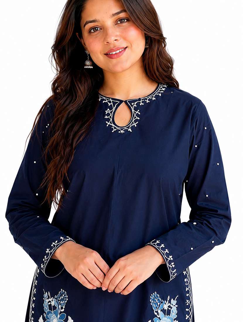 Women Embroidered Long Sleeves Kurta Pant Ser - 22593832 -  Standard Image - 1