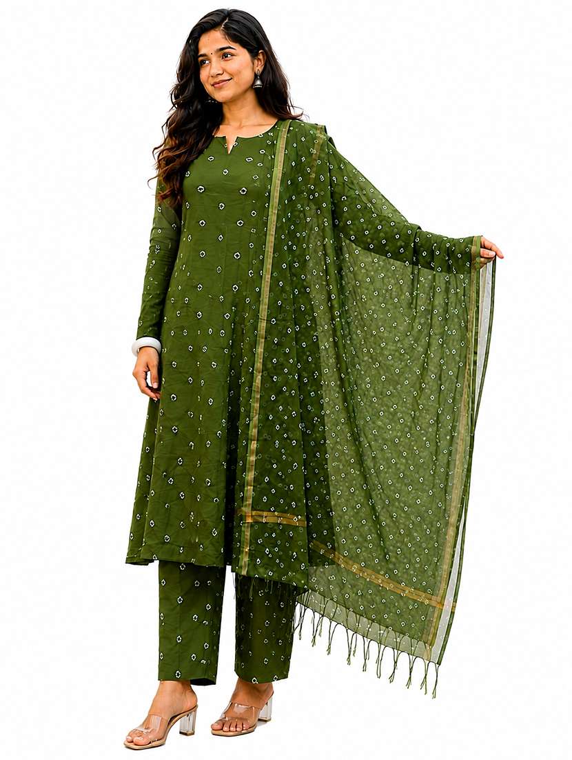 women printed long sleeves kurta pant set with dupatta - 22593849 -  Standard Image - 1
