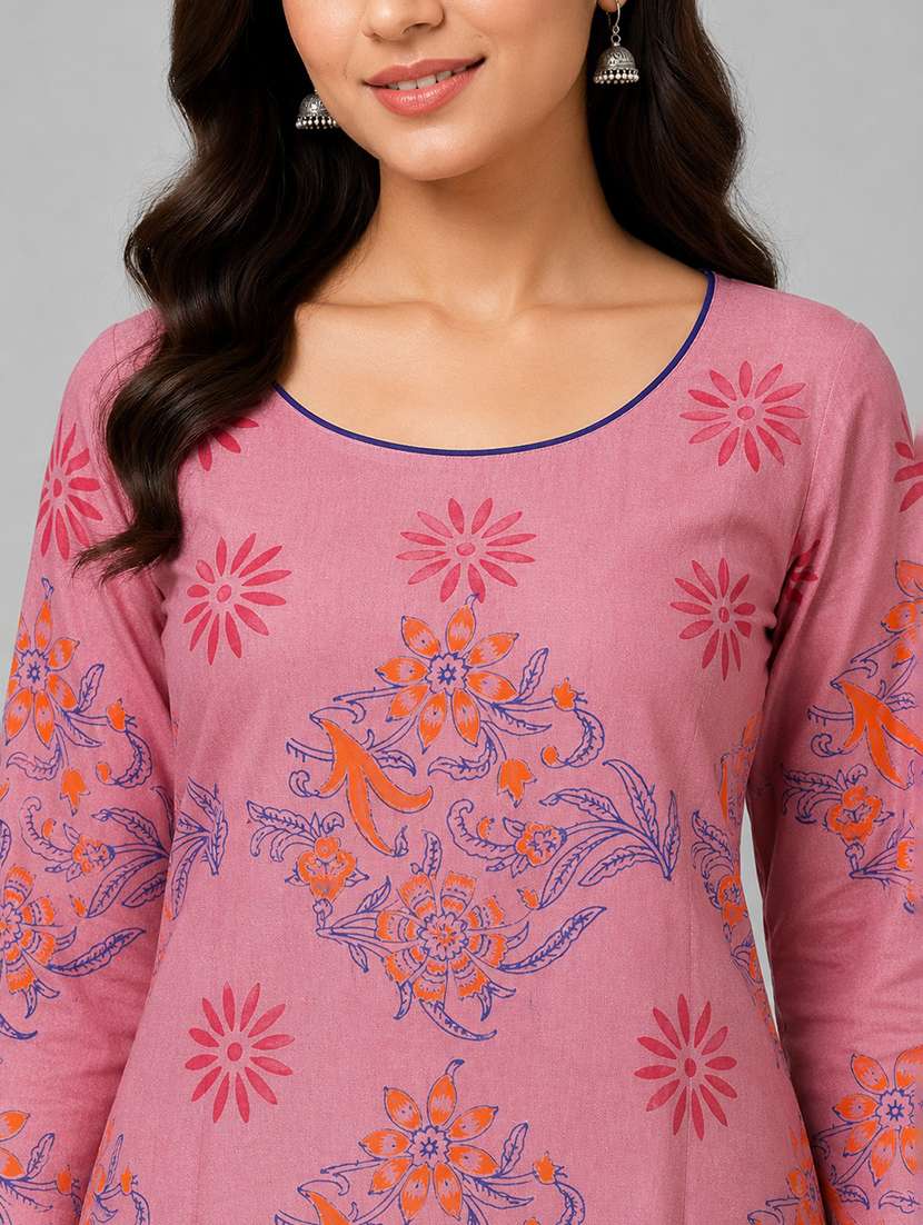 Women Printed Three Quarter Sleeves Straight Kurta - 22594111 -  Standard Image - 1