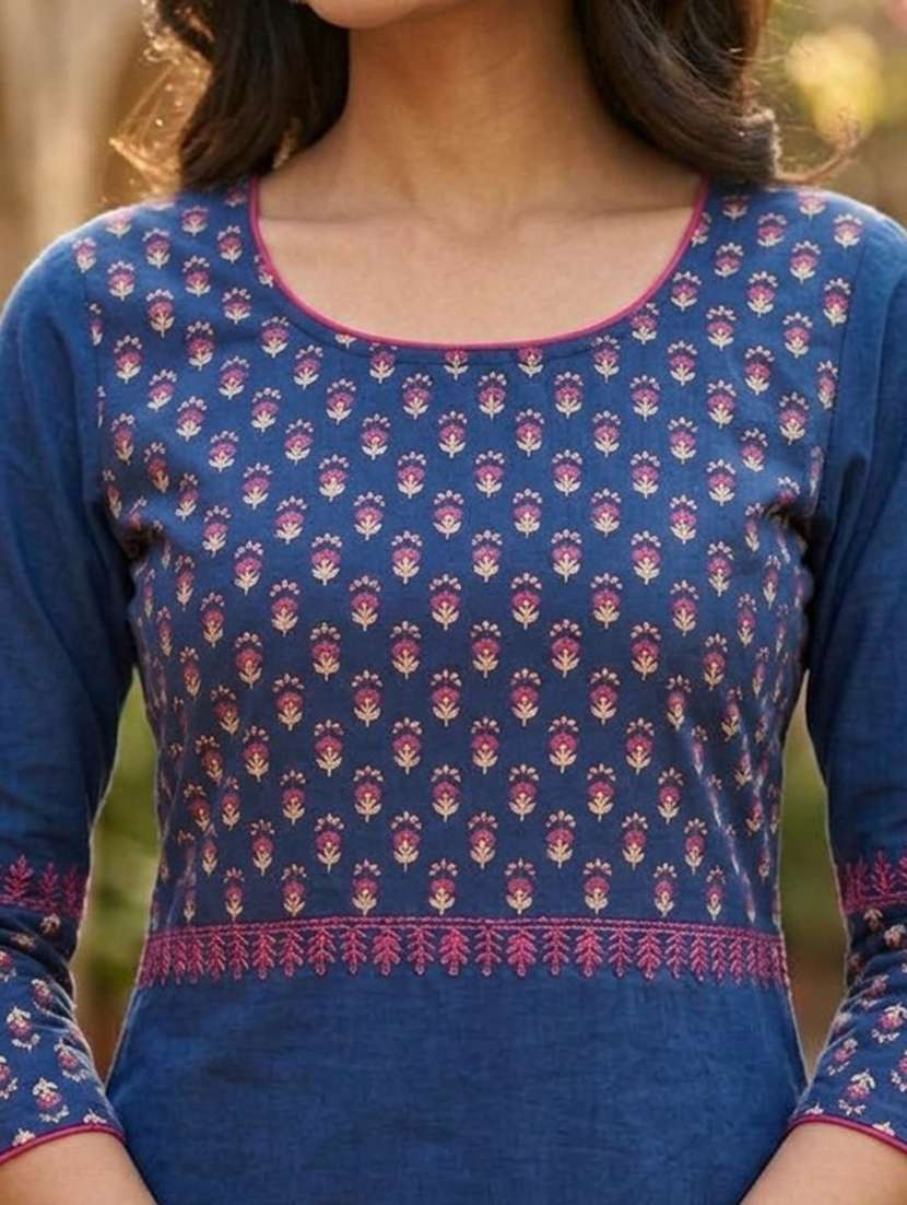 Women Printed Three Quarter Sleeves Straight Kurta - 22594113 -  Standard Image - 1