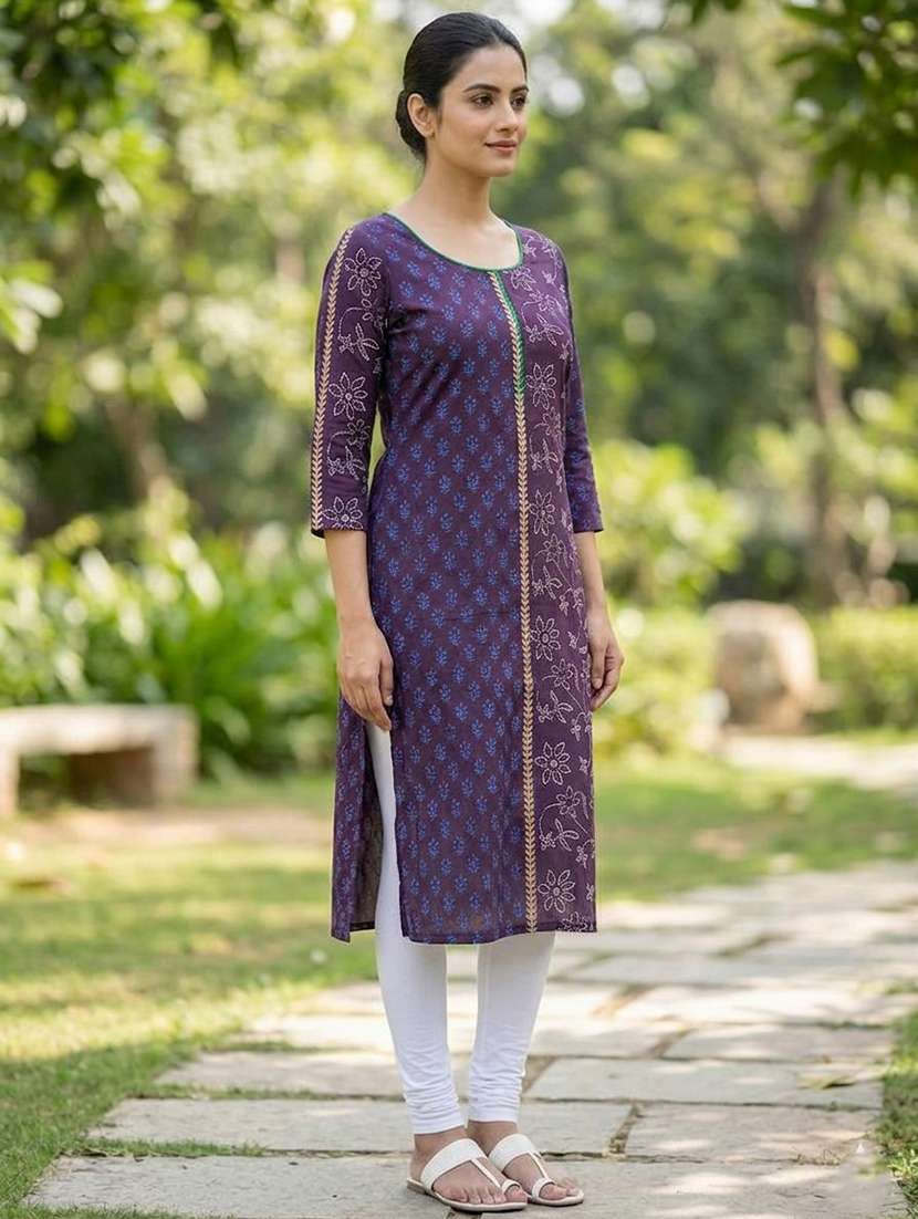 women printed three quarter sleeves straight kurta - 22594114 -  Standard Image - 1