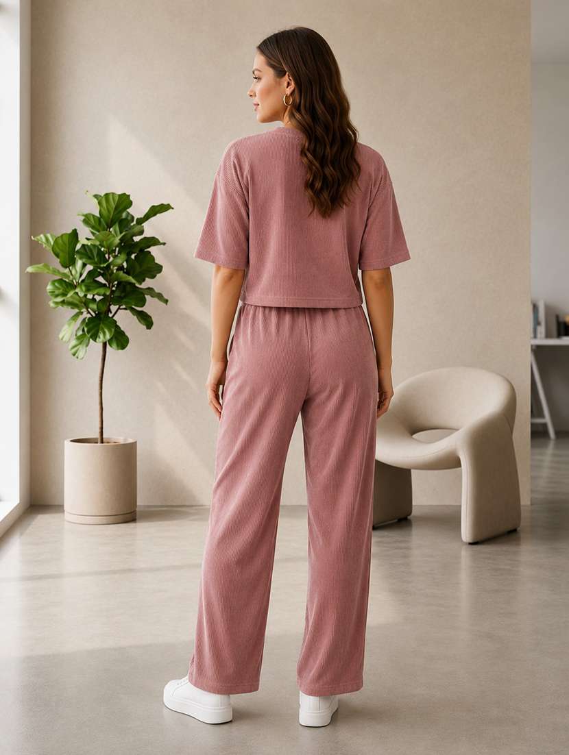 Women Self Design Short Sleeves T-shirt And Trouser Co-ord Set - 22594121 -  Standard Image - 4