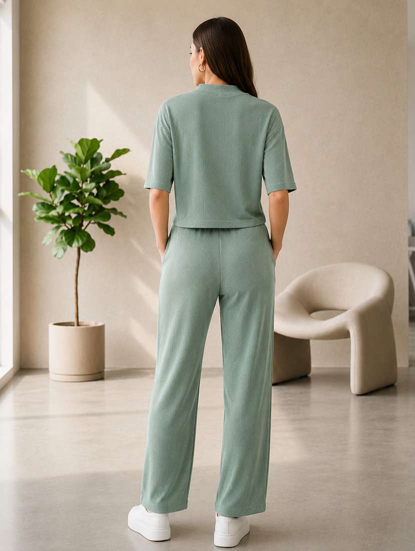Women Self Design Short Sleeves T-shirt And Trouser Co-ord Set - 22594123 -  Standard Image - 4