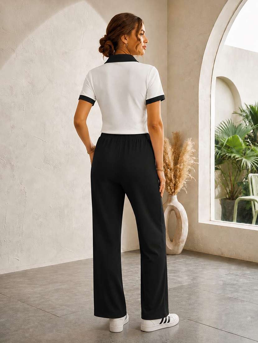 Women Solid Short Sleeves T-shirt And Trouser Co-ord Set - 22594124 -  Standard Image - 4