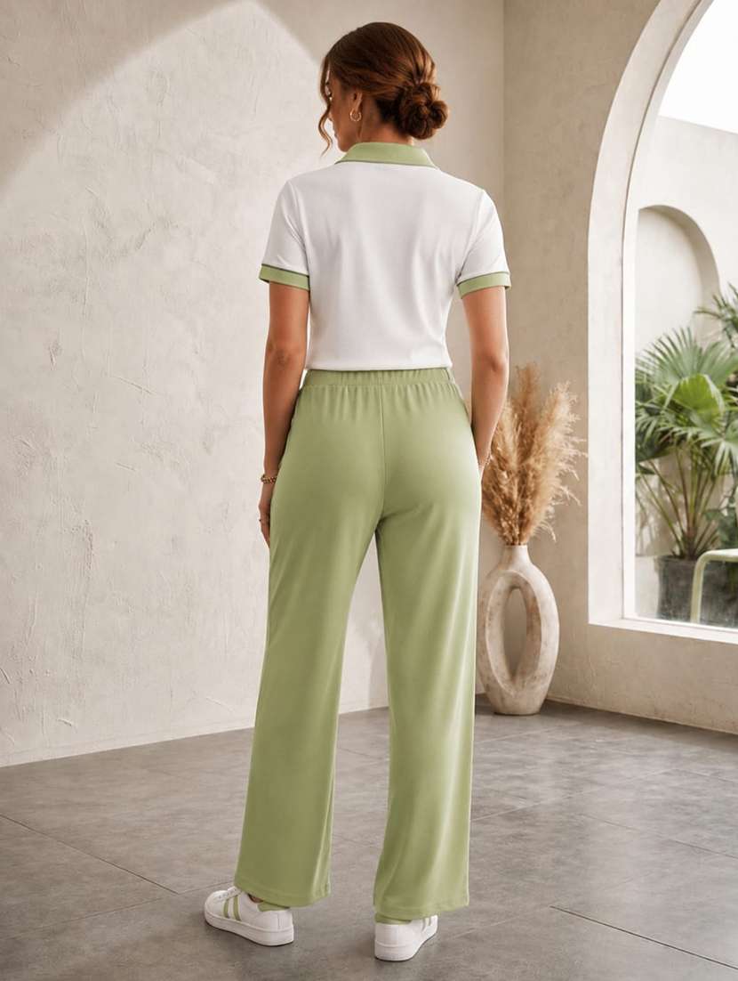 Women Solid Short Sleeves T-shirt And Trouser Co-ord Set - 22594125 -  Standard Image - 4