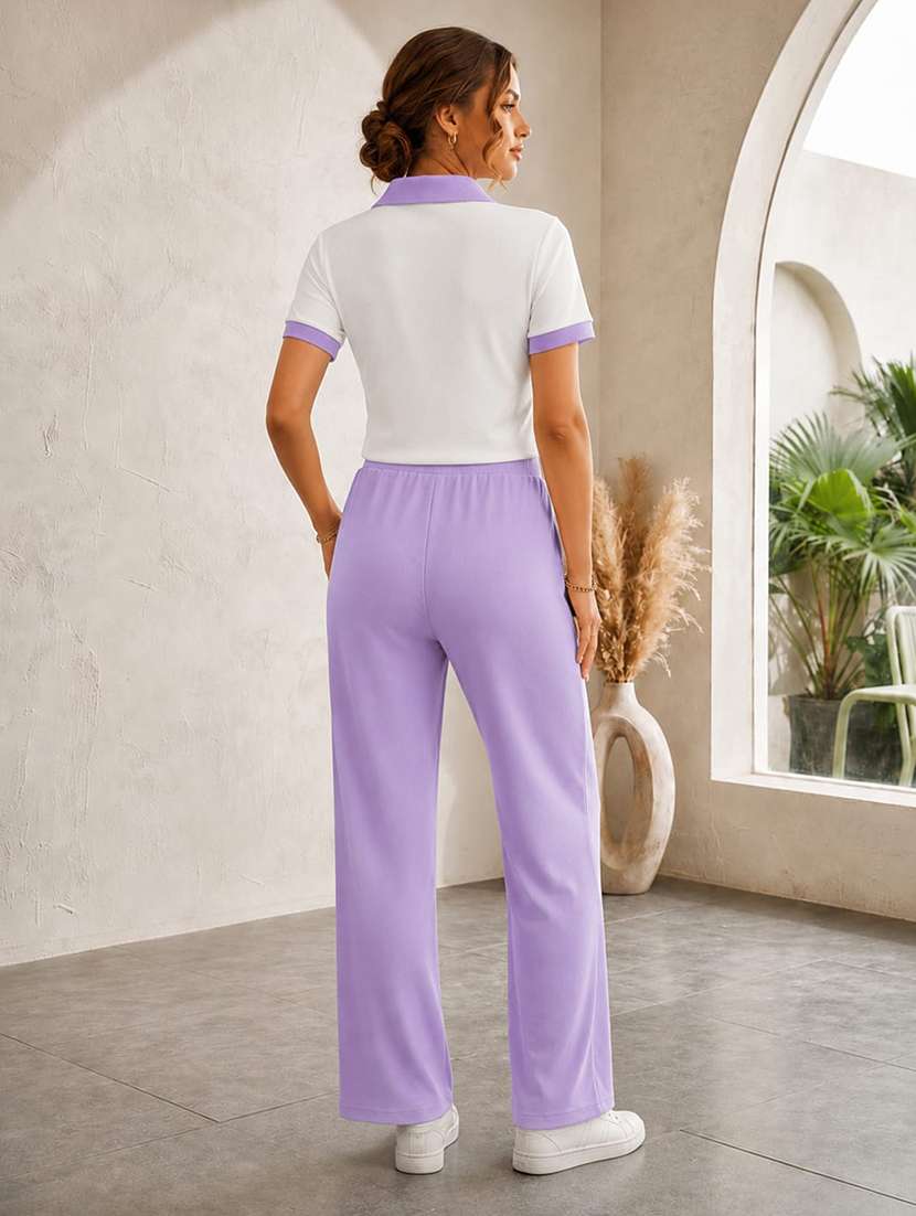 Women Solid Short Sleeves T-shirt And Trouser Co-ord Set - 22594126 -  Standard Image - 4