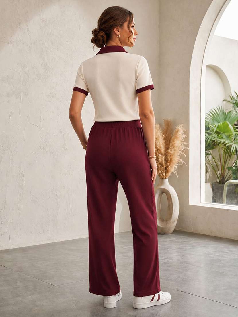 Women Solid Short Sleeves T-shirt And Trouser Co-ord Set - 22594127 -  Standard Image - 4