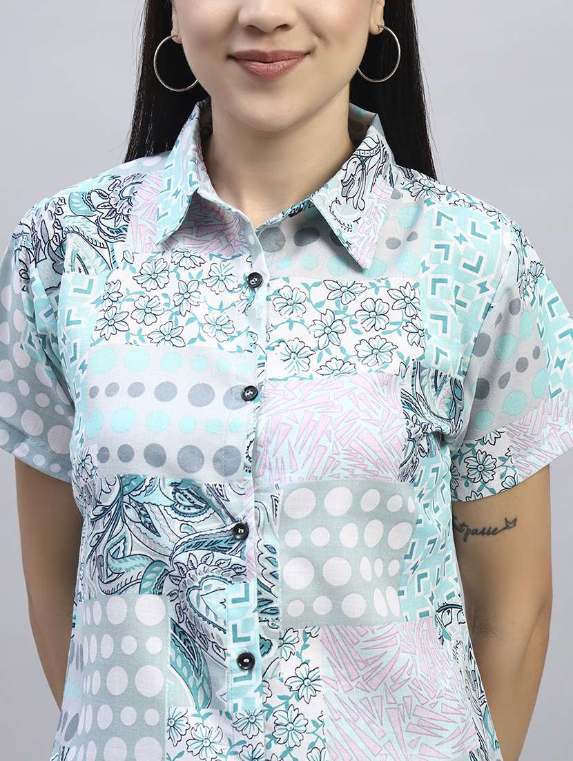 women printed short sleeves shirt and shorts set - 22594135 -  Standard Image - 1