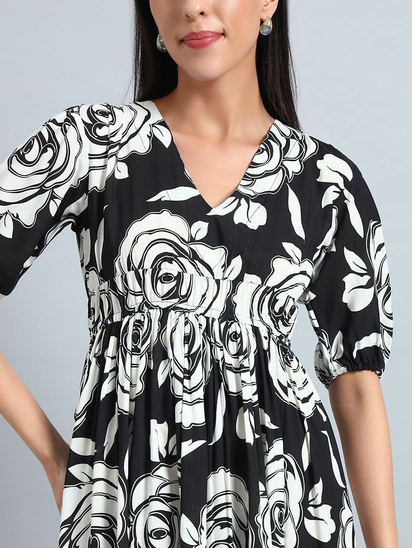 women printed puff sleeves fit and flare dress - 22594136 -  Standard Image - 1
