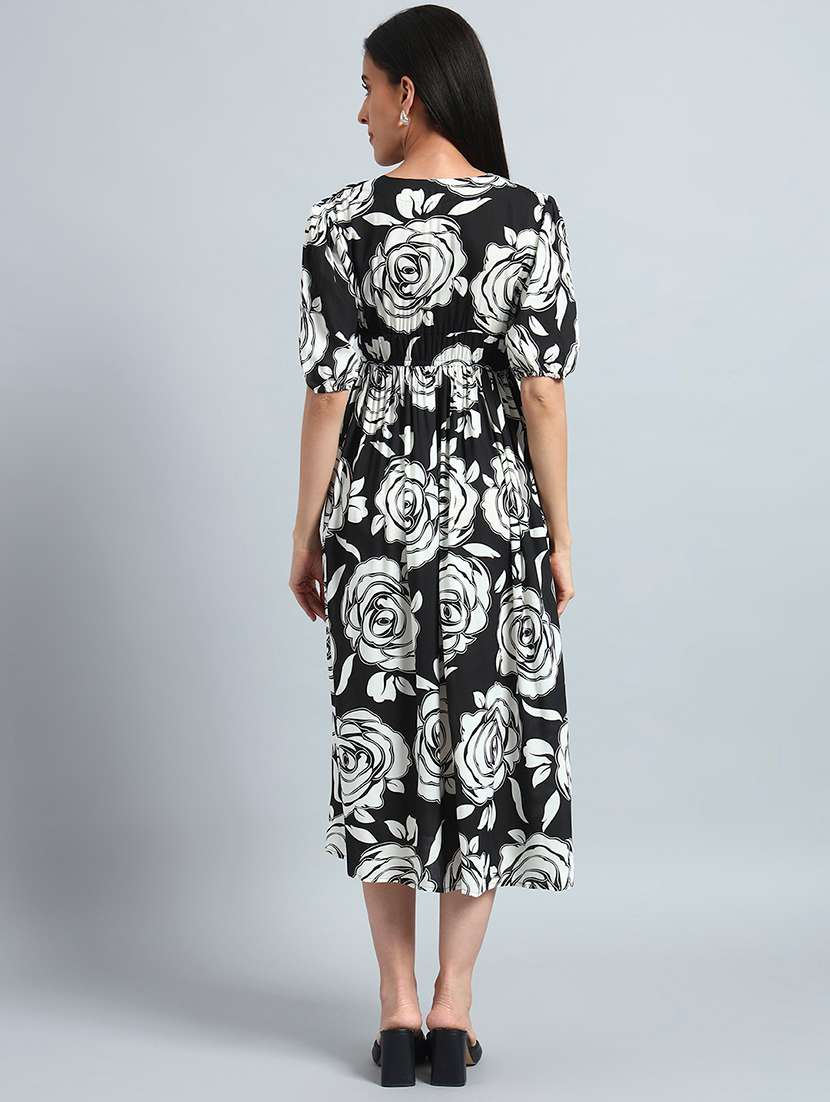 women printed puff sleeves fit and flare dress - 22594136 -  Standard Image - 4
