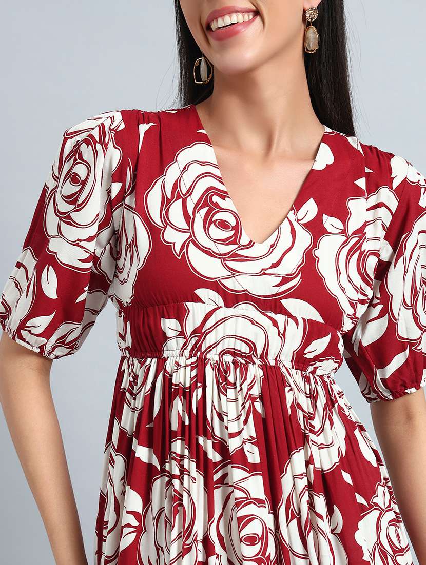 women printed puff sleeves fit and flare dress - 22594137 -  Standard Image - 1